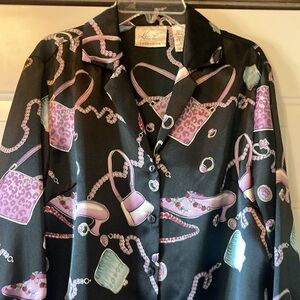 Small Kathie Lee Black Blouse with Purple Heels, Purses and Jewelry Pattern